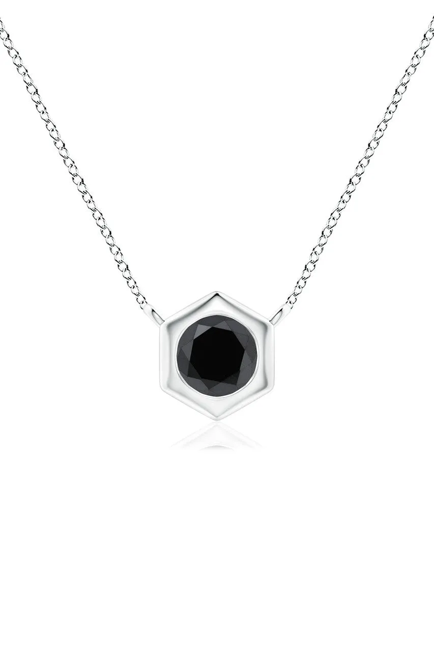 Indochine 14k Hexagon Frame Black Diamond Solitaire Necklace sold by Natori product image thumbnail 2