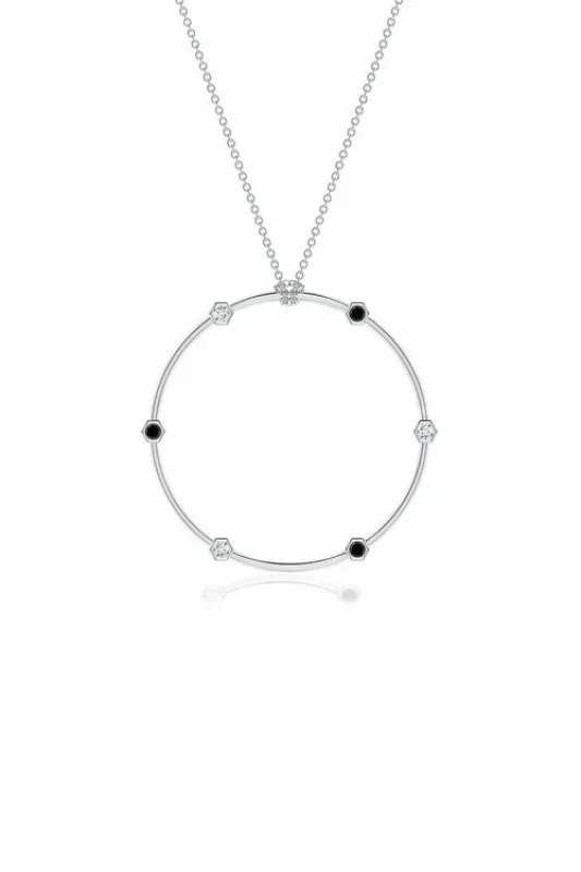 Indochine 14k Black & White Diamond Circle Pendant Necklace sold by Natori