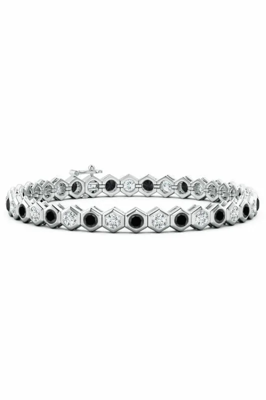 Indochine 14k Hexagon Black and White Diamond Tennis Bracelet made by Natori