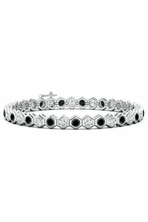 Indochine 14k Hexagon Black and White Diamond Tennis Bracelet sold by Natori