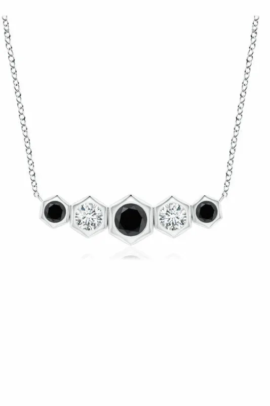 Indochine 14k Black & White Diamond Tapering Hexagon Bar Necklace made by Natori