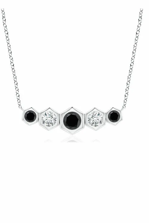 Indochine 14k Black & White Diamond Tapering Hexagon Bar Necklace sold by Natori
