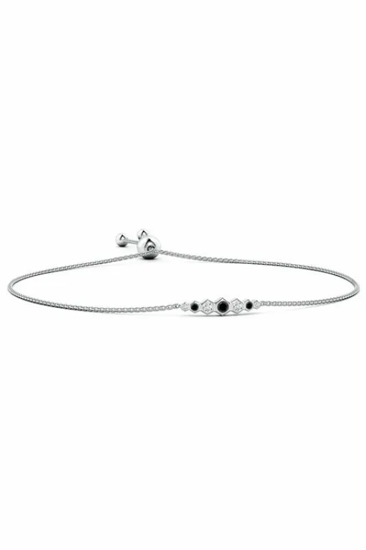 14k Indochine Hexagon Black and White Diamond Bar Bolo Bracelet made by Natori