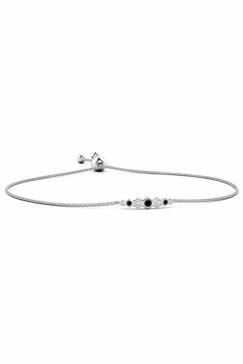 14k Indochine Hexagon Black and White Diamond Bar Bolo Bracelet sold by Natori