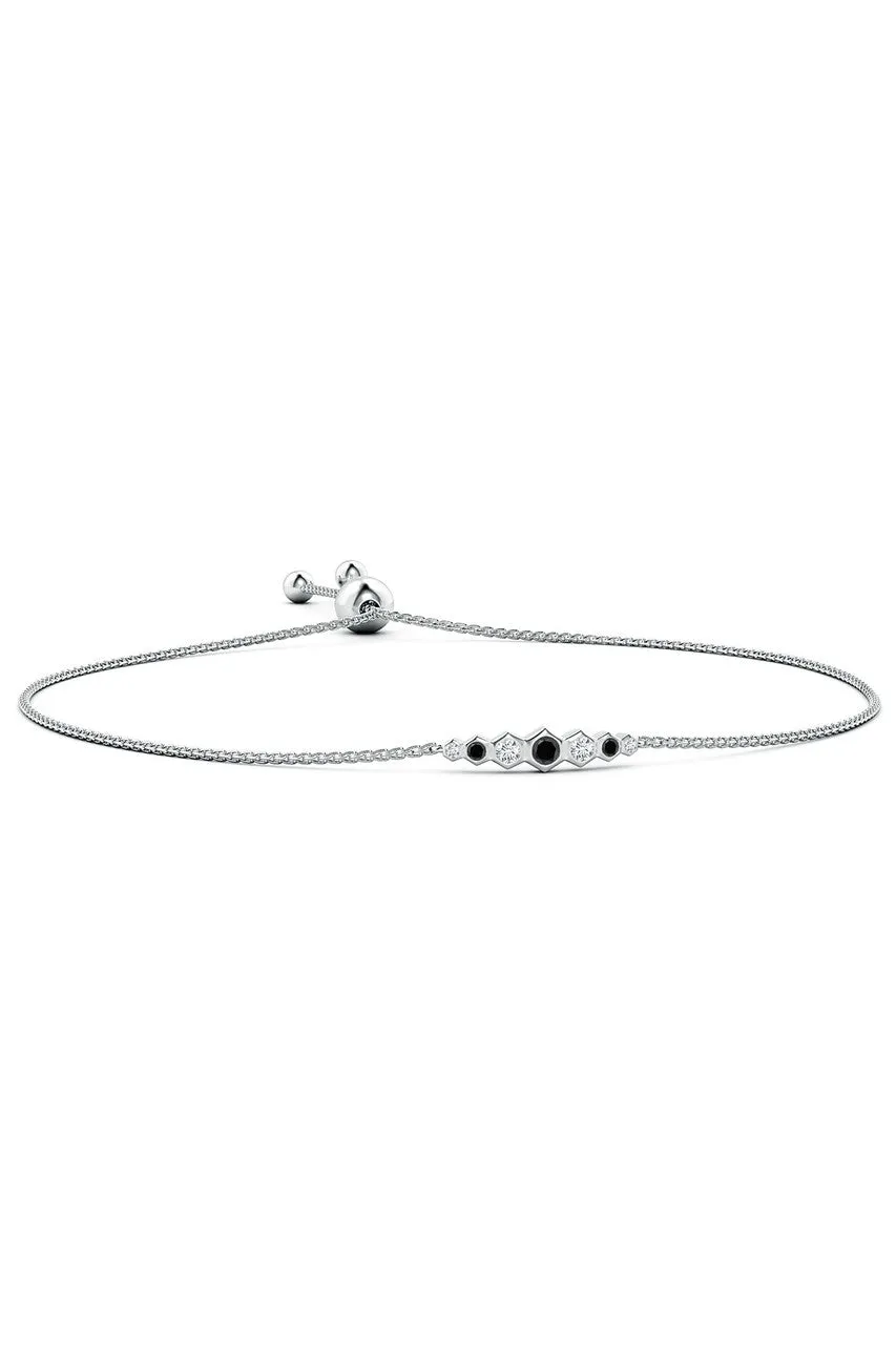 14k Indochine Hexagon Black and White Diamond Bar Bolo Bracelet sold by Natori product image thumbnail 2