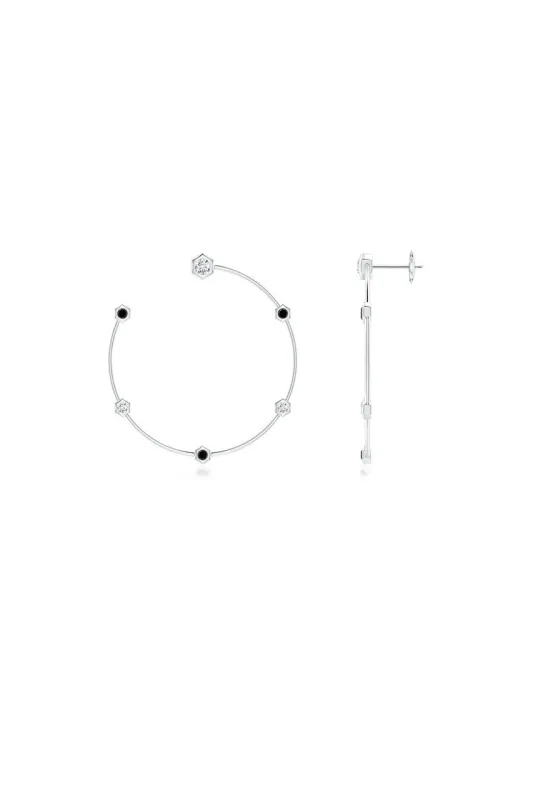 Indochine 14k Medium Black & White Diamond Side-Facing Open Hoop Earrings sold by Natori