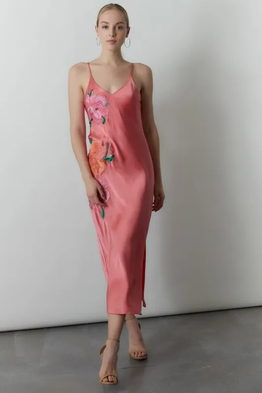 Peony Blossoms Embroidered Silk Gown made by Natori