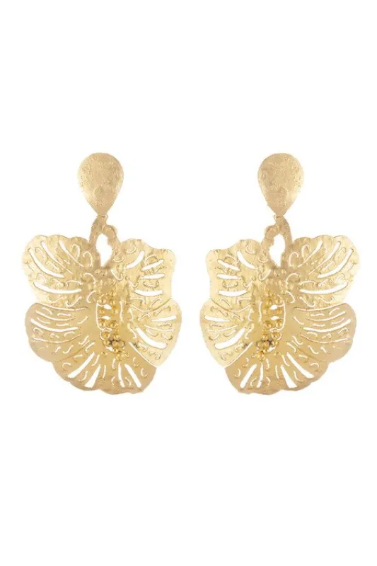 Plated Brass Oversized Leaf Earrings sold by Natori