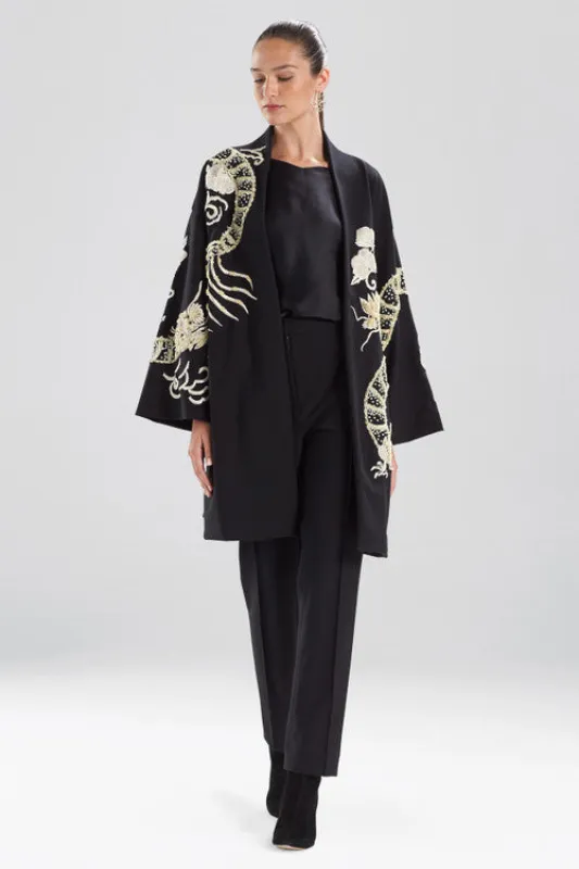 Compact Knit Crepe Embroidered Dragon Caban Jacket sold by Natori