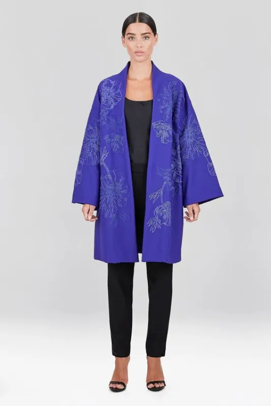 Compact Knit Crepe Embroidered Caban Jacket sold by Natori