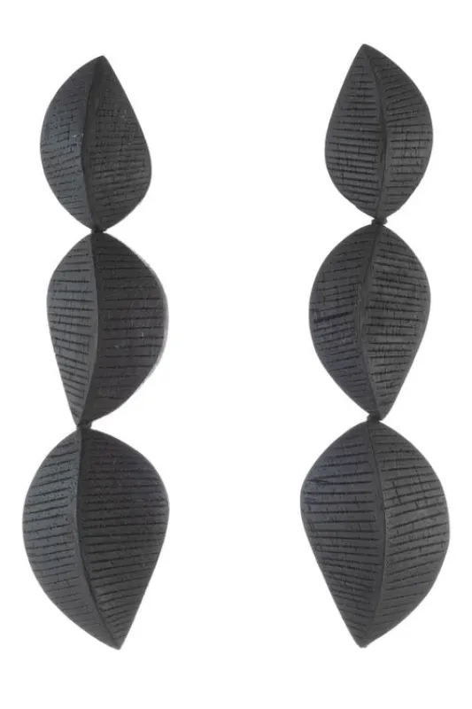 Textured Acacia Wood 3 Leaf Earrings made by Natori