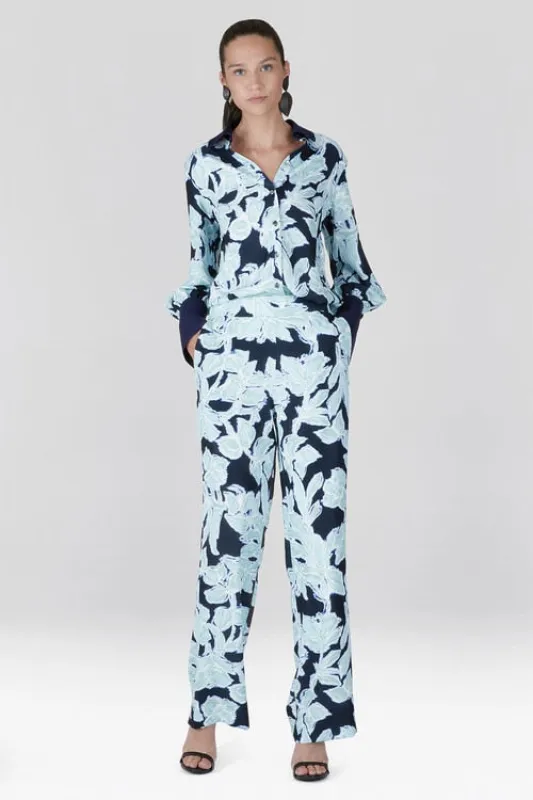 Shibori Floral - Fluid Crepe Pull On Pants - shibori blue sold by Natori