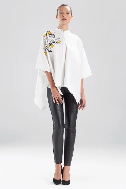 Cotton Poplin Embroidered Poncho Top made by Natori