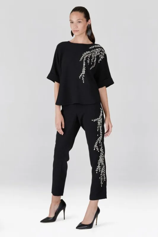 Solid Crepe Embroidered Ankle Pants sold by Natori
