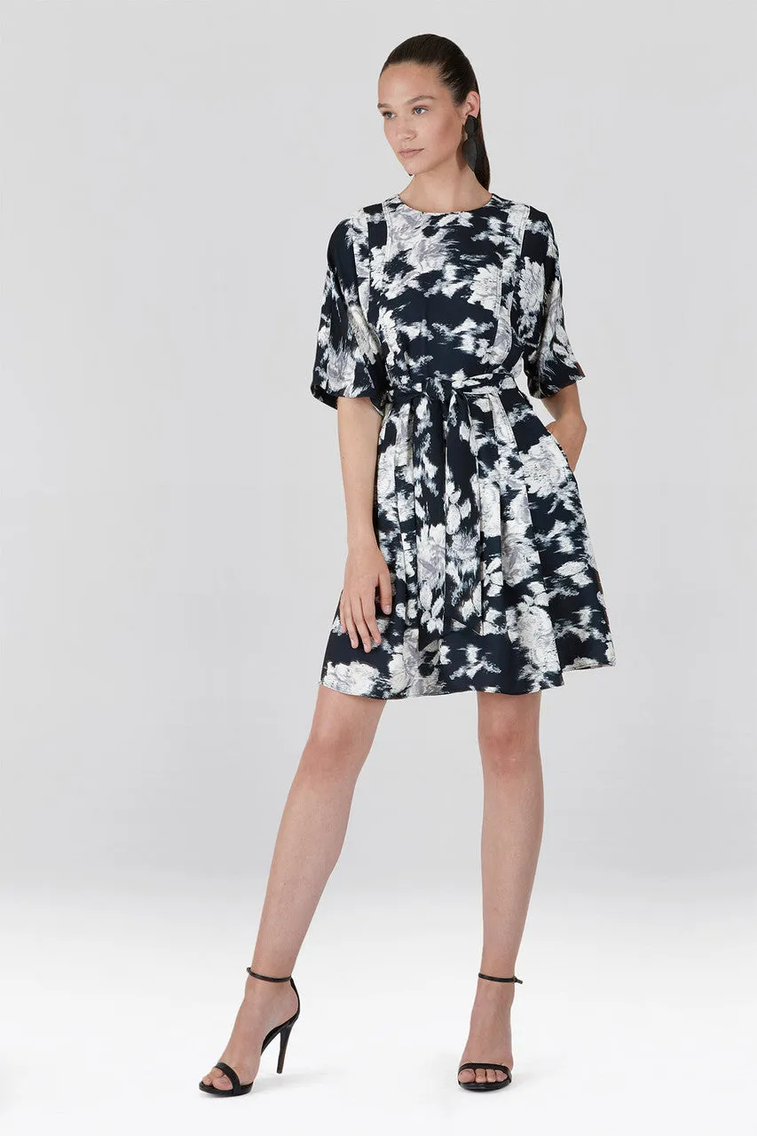Tie-Dye Floral - Fluid Crepe Pleated Dress - black with white sold by Natori product image thumbnail 2