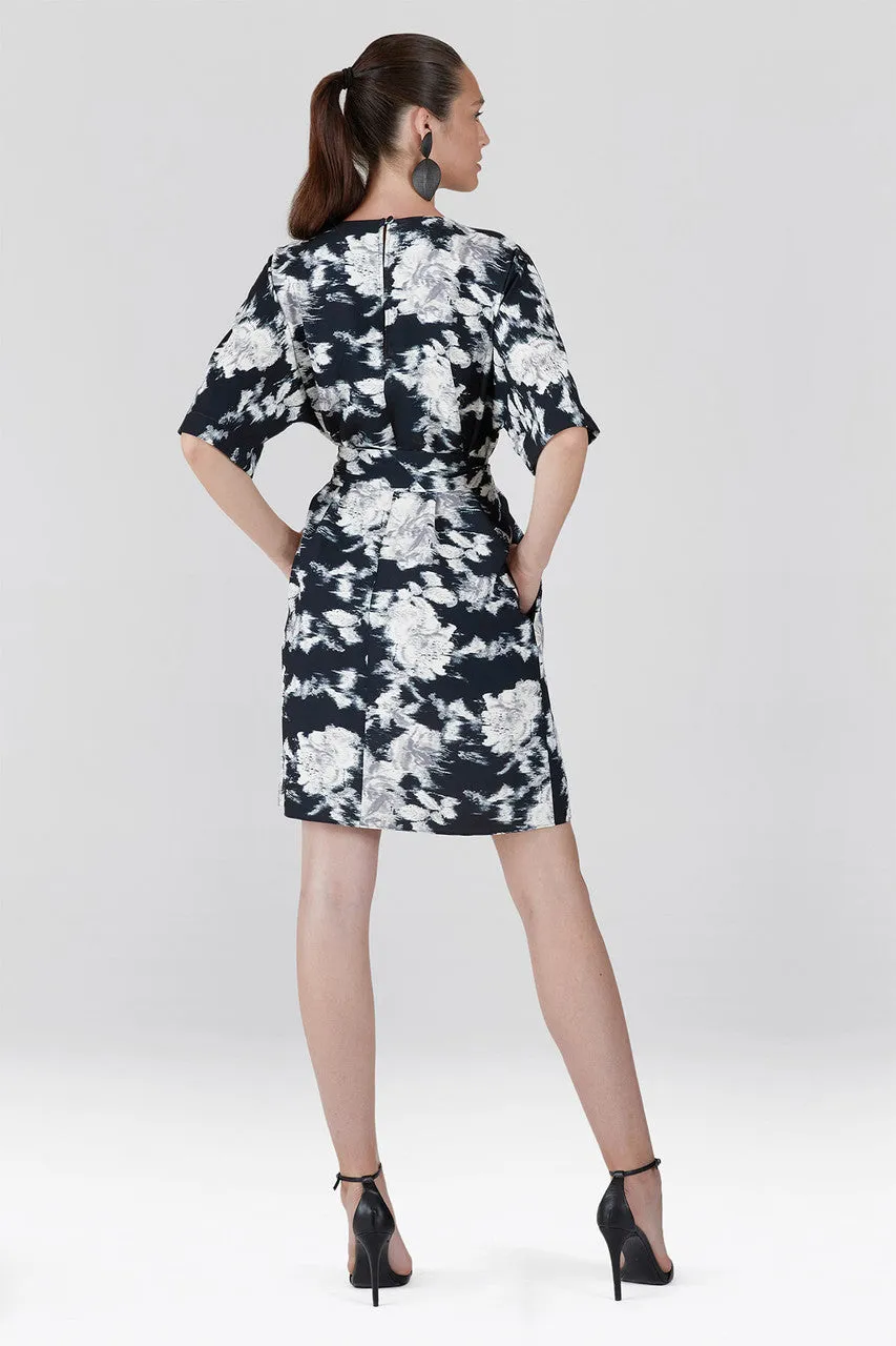 Tie-Dye Floral - Fluid Crepe Pleated Dress - black with white sold by Natori product image thumbnail 5