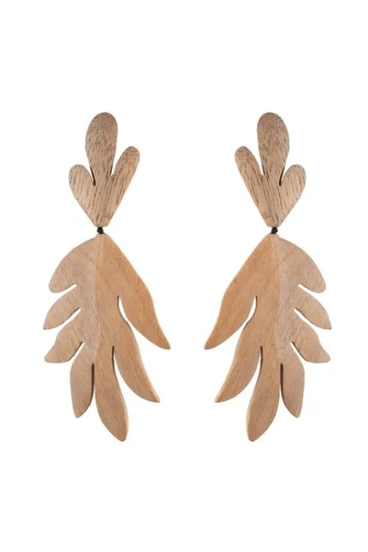 Acacia Wood Tan Leaf Clip Earrings sold by Natori