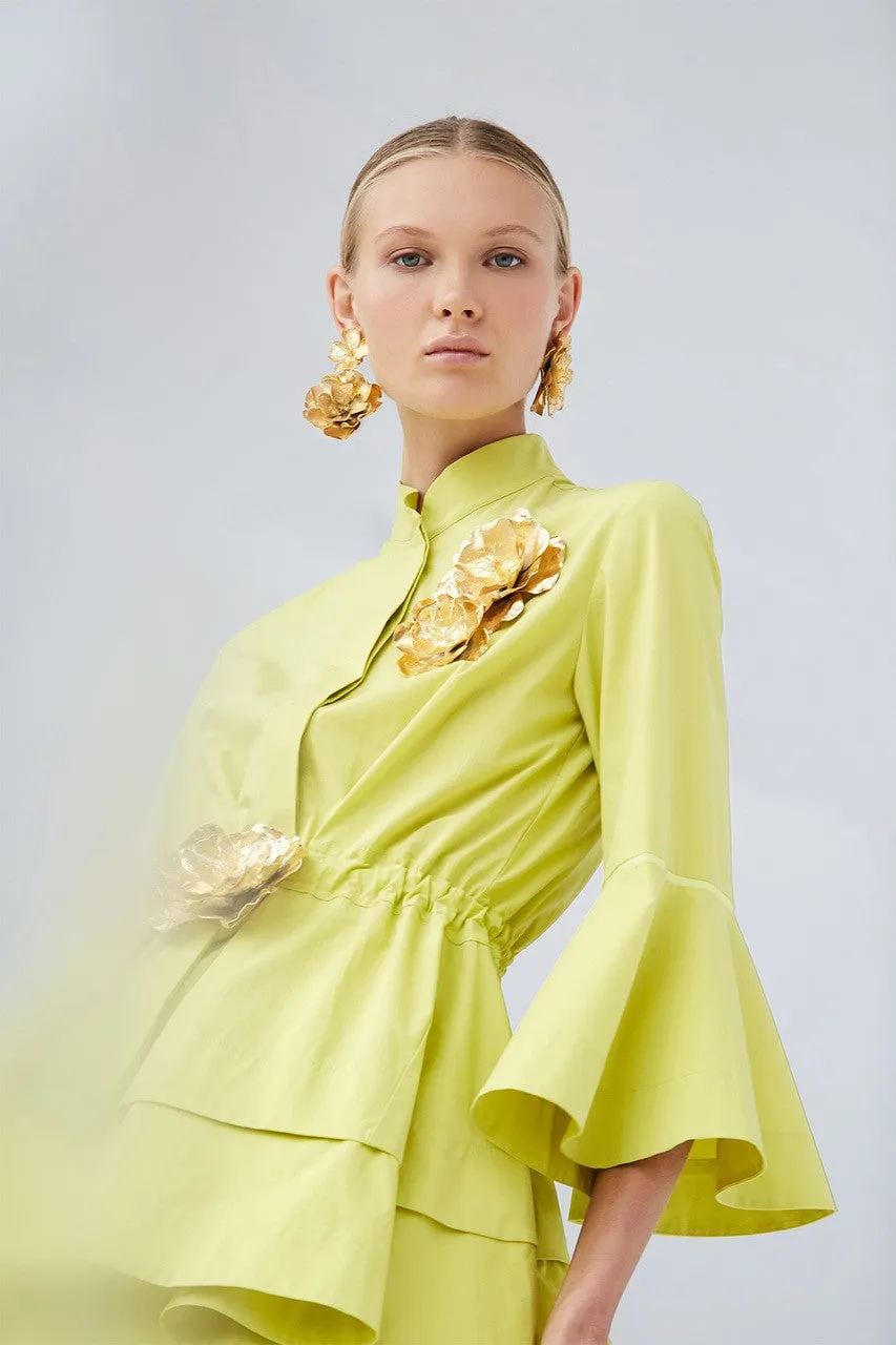 Gold Brass Double Peony Clip Earrings sold by Natori product image thumbnail 3