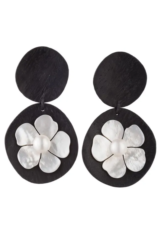 Acacia Wood Drop Clip Earrings With Mother of Pearl sold by Natori
