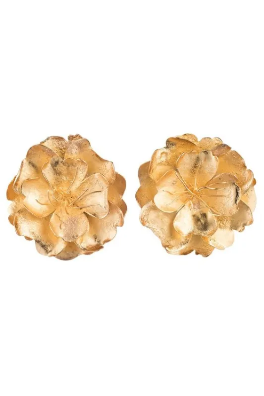 Gold Brass Peony Clip Earrings sold by Natori