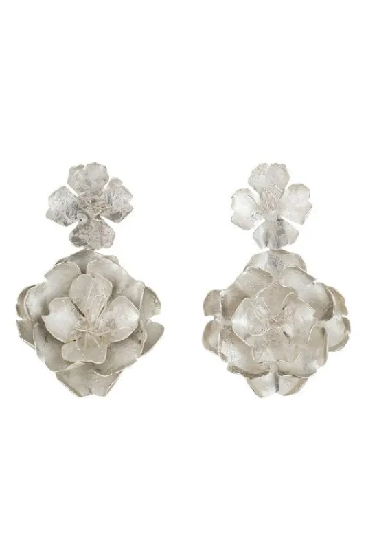 Silver Plated Brass Peony Clip Earrings sold by Natori
