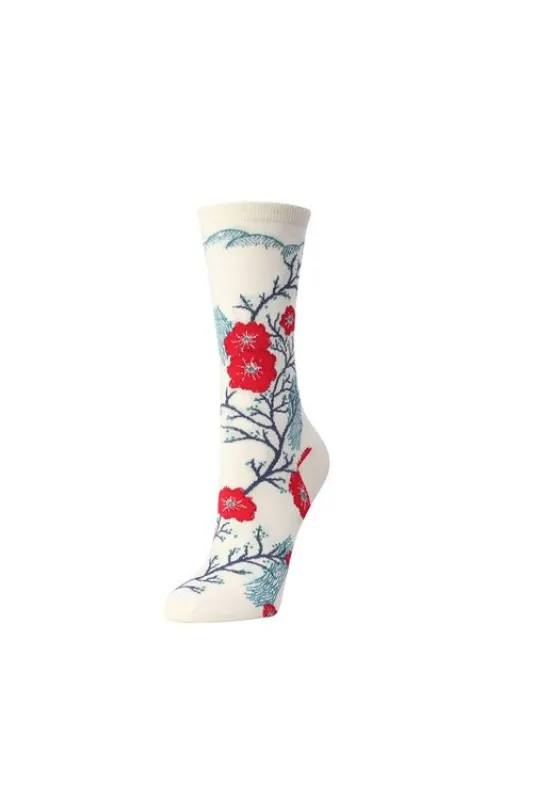 Plum Blossom Crew Socks sold by Natori