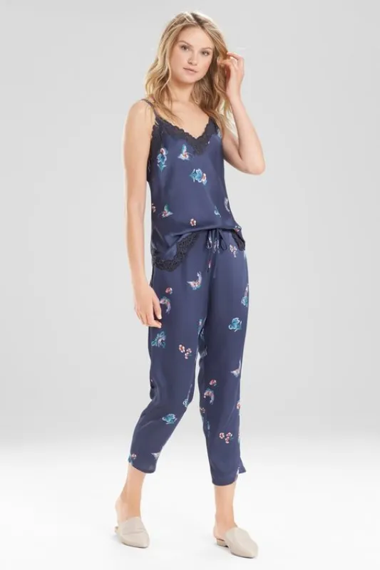 Papillon Printed Feathers Satin Pants sold by Natori