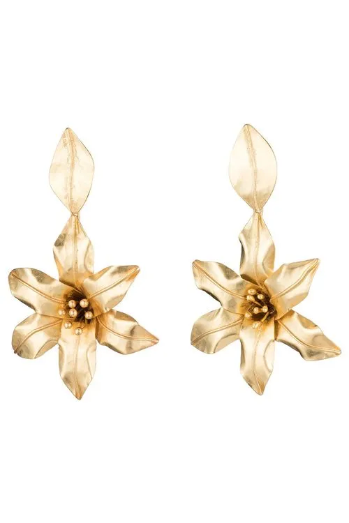 Brass Floral Drop Clip Earrings sold by Natori