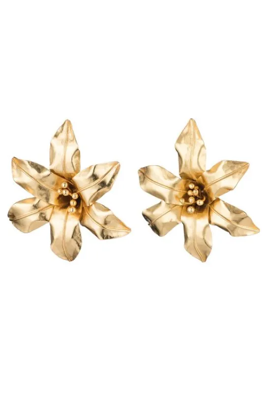 Brass Floral Clip Earrings sold by Natori