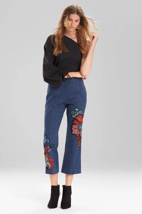 Casual Twill Flare Pants With Embroidery sold by Natori