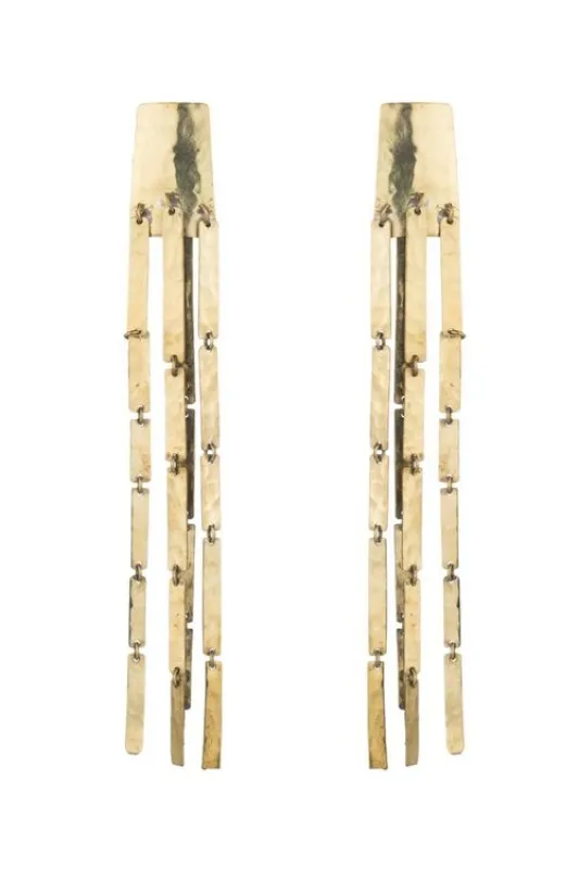 Hammered Brass Cascade Clip Earrings made by Natori