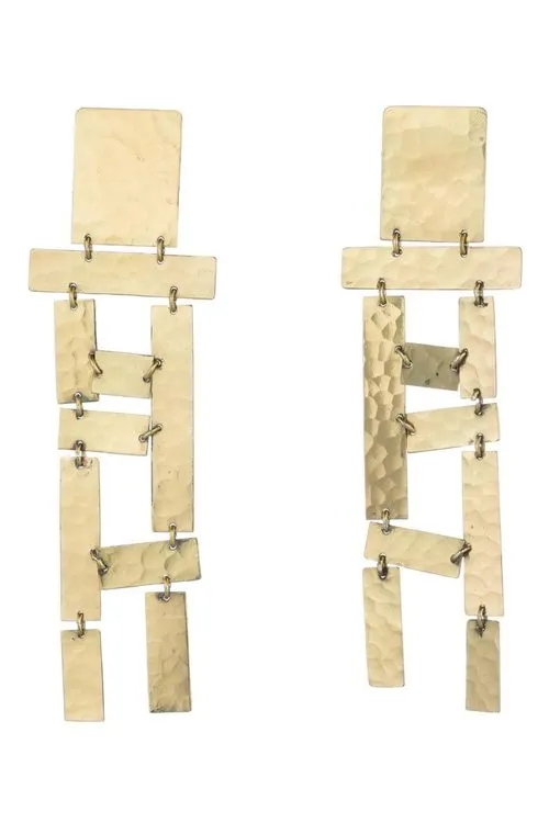 Hammered Brass Long Fringe Clip Earrings sold by Natori