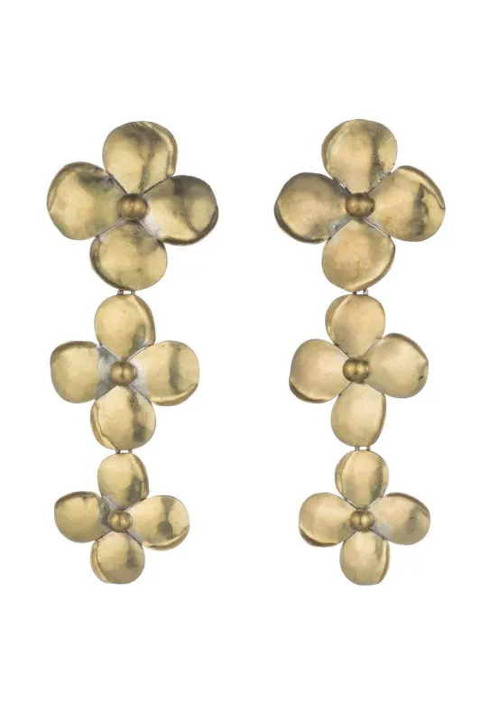 Brass Flower Trio Clip Earrings made by Natori