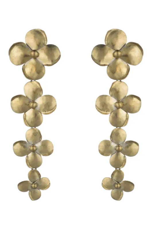 Brass Flower Long Clip Earrings sold by Natori