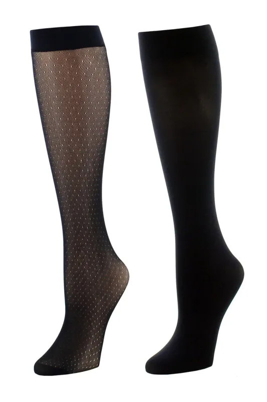 Dotted Net/Solid 2 Pair Trouser Socks sold by Natori