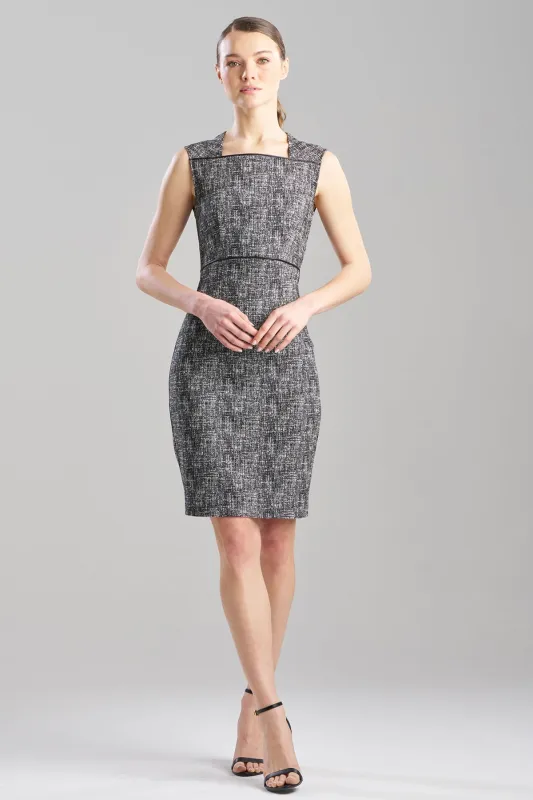 Double Weave Jacquard Square Neck Sheath Dress made by Natori
