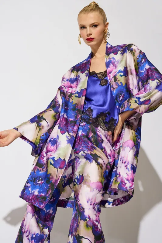 Autumn Floral Silk Twill Kimono Jacket made by Natori