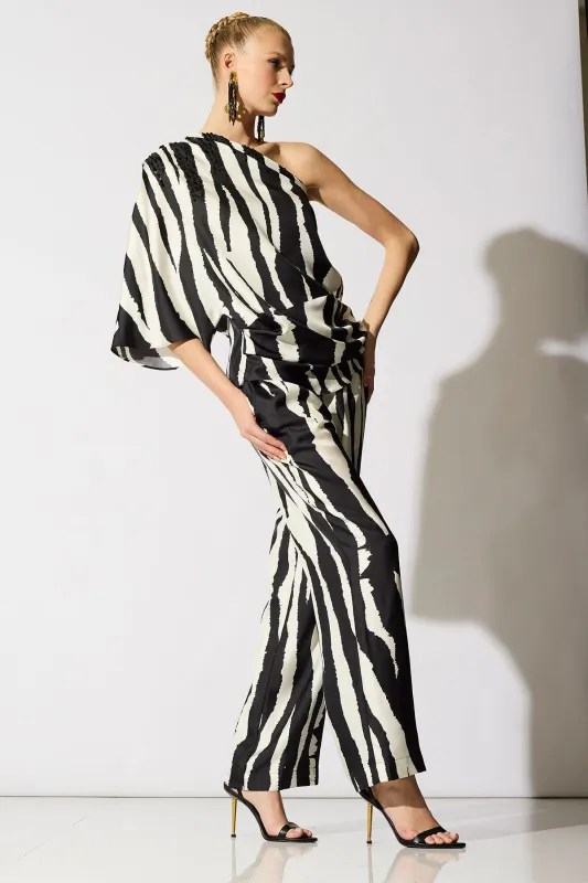 Zebra Silk Twill One Shoulder Top made by Natori