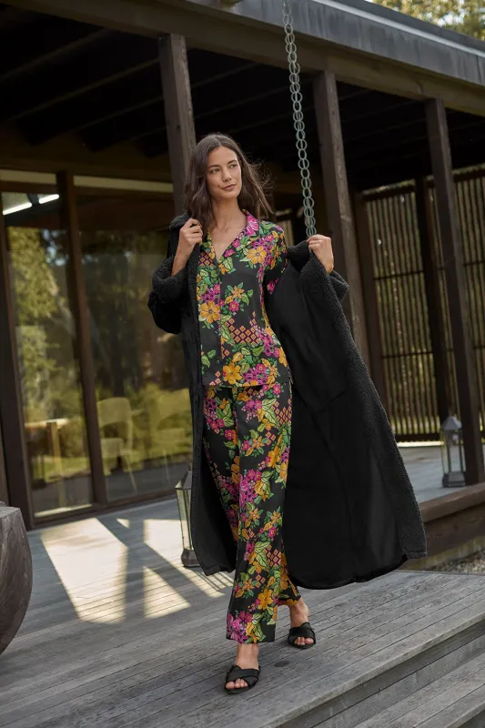 Flora Printed Stretch Satin Longsleeve PJ Set made by Natori
