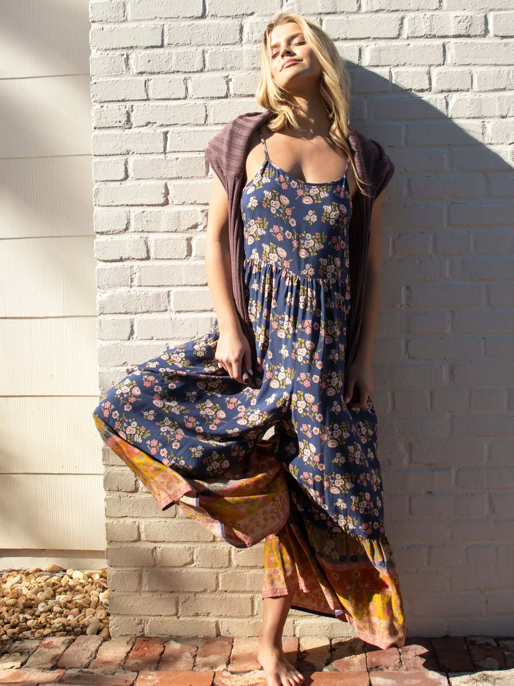 Zoe Wide-Leg Jumpsuit - Slate Floral Blooms sold by NATURAL LIFE product image thumbnail 2