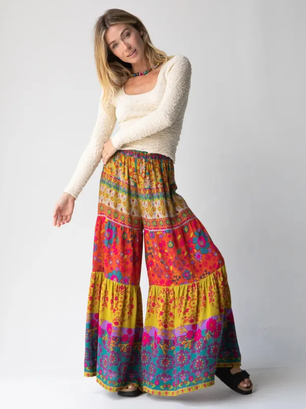 Patti Palazzo Pant - Red Mustard Border sold by NATURAL LIFE