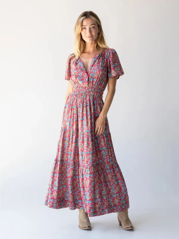 Bella Maxi Dress - Red Olive Leaf sold by NATURAL LIFE