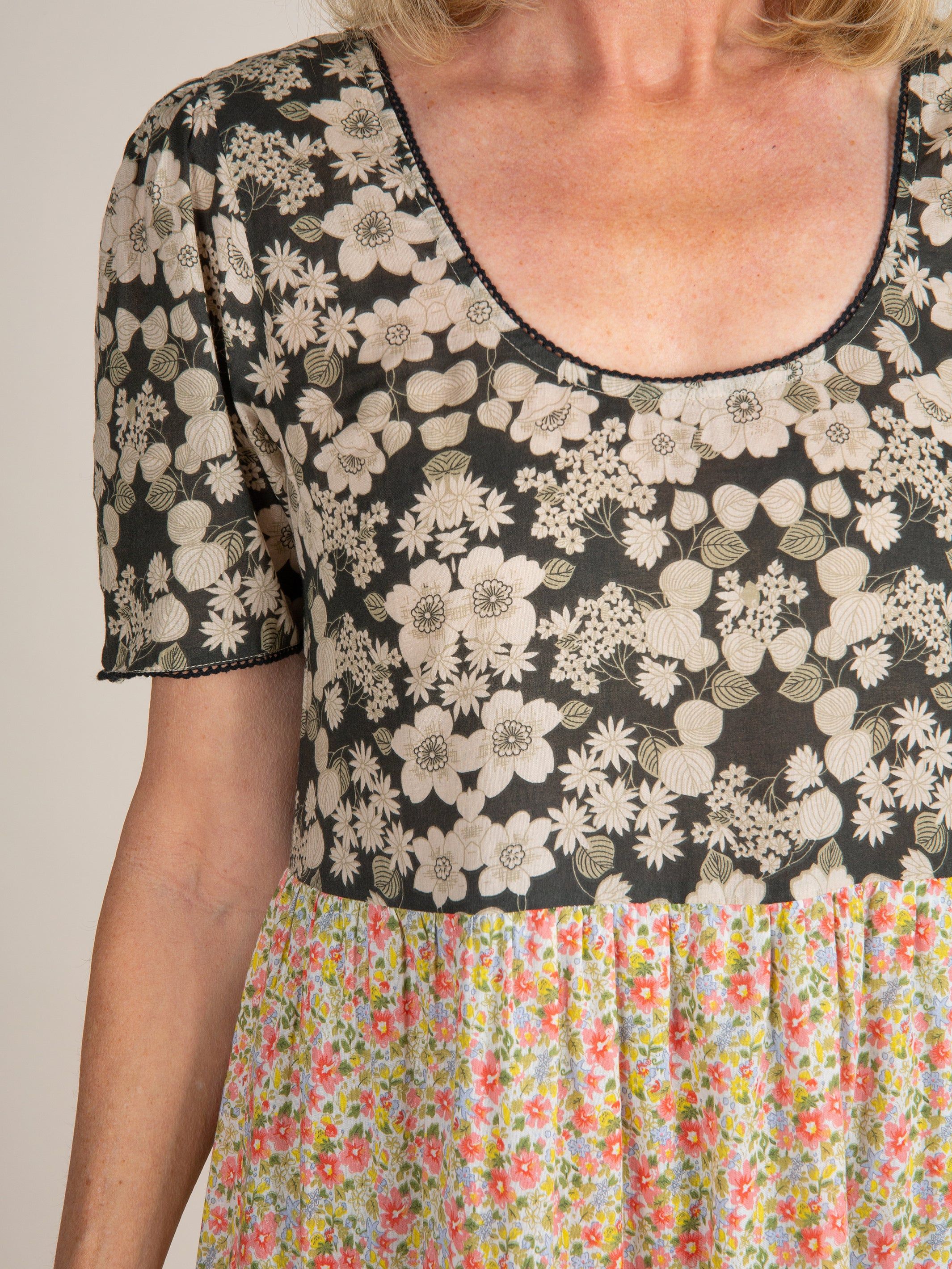 Lucia Tiered Maxi Dress - Charcoal Pink Mix Print sold by NATURAL LIFE product image thumbnail 3