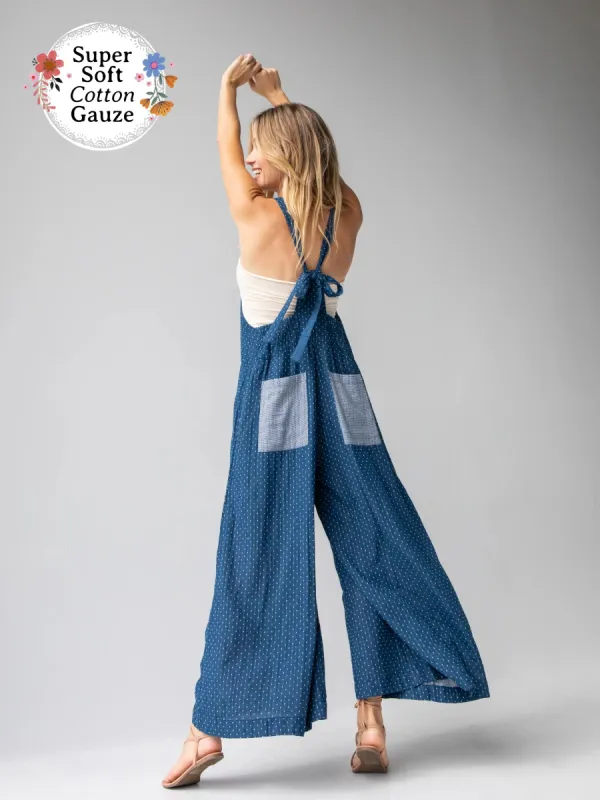 Dakota Tie Overall - Navy Dot sold by NATURAL LIFE