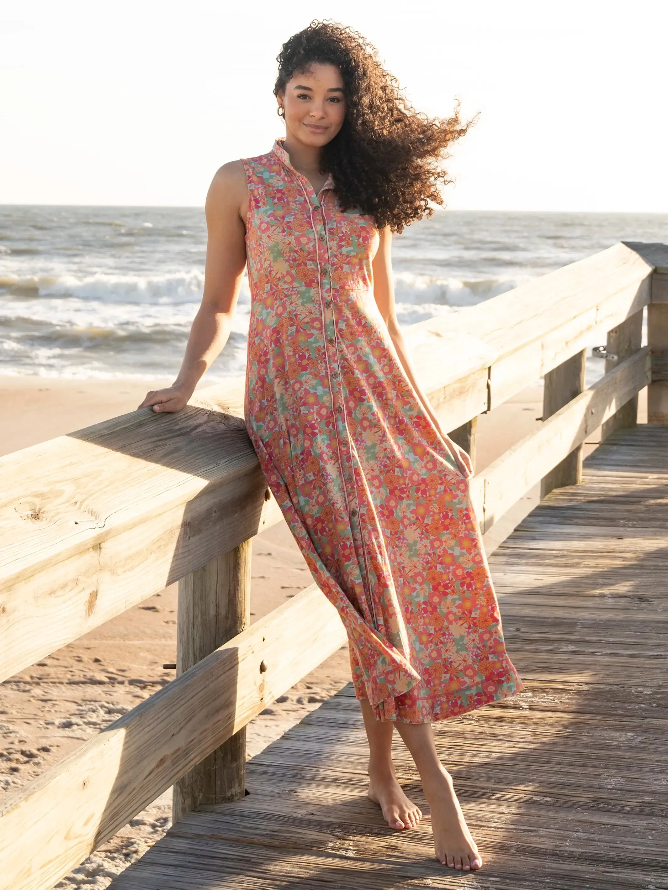 Lauren Cotton Sleeveless Maxi Dress - Pink Red Floral sold by NATURAL LIFE
