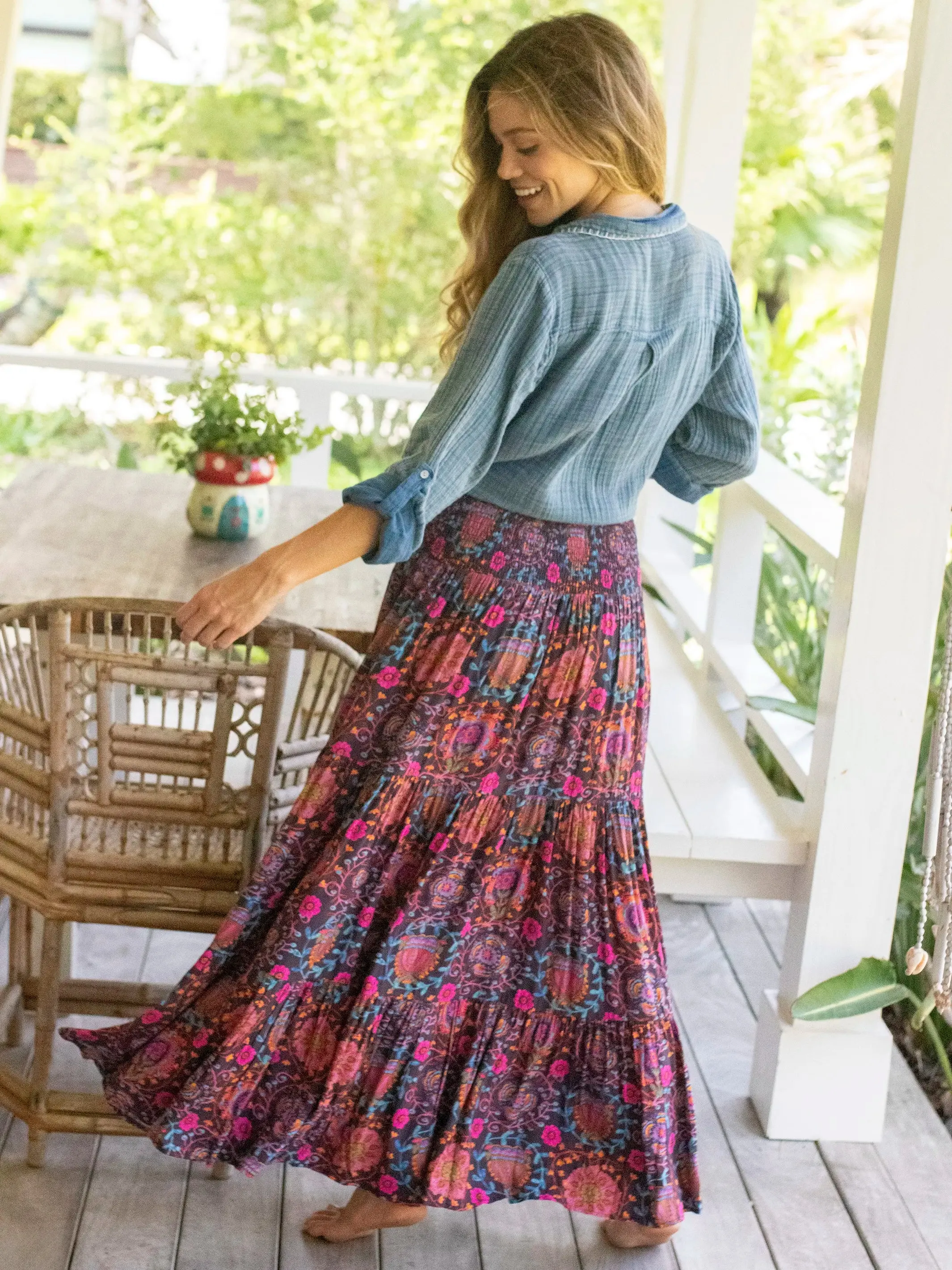 Hanna Convertible Maxi Skirt - Black Printed Folk Circles sold by NATURAL LIFE product image thumbnail 3