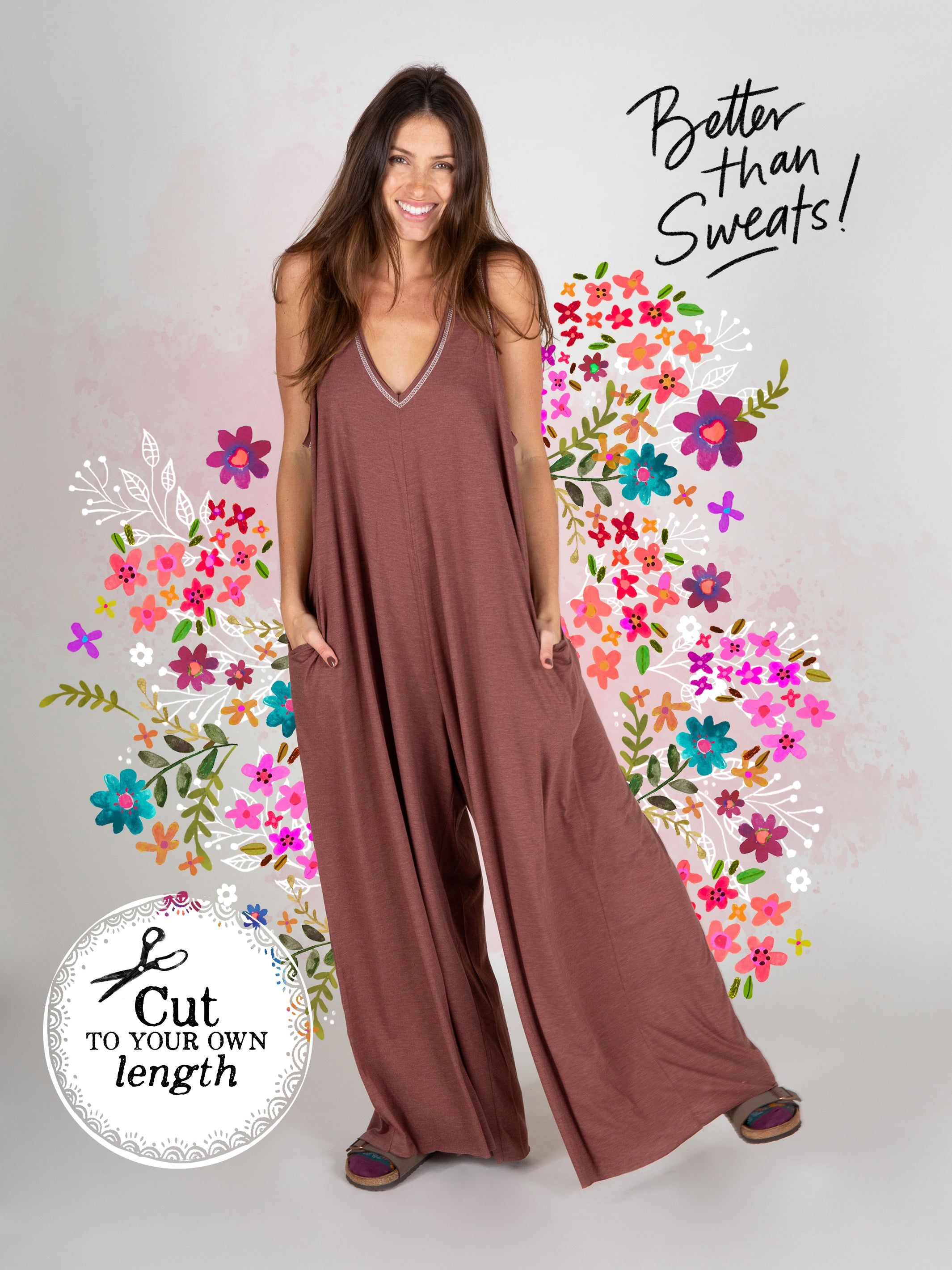 Knit V-Neck Jumpsuit - Cinnamon sold by NATURAL LIFE