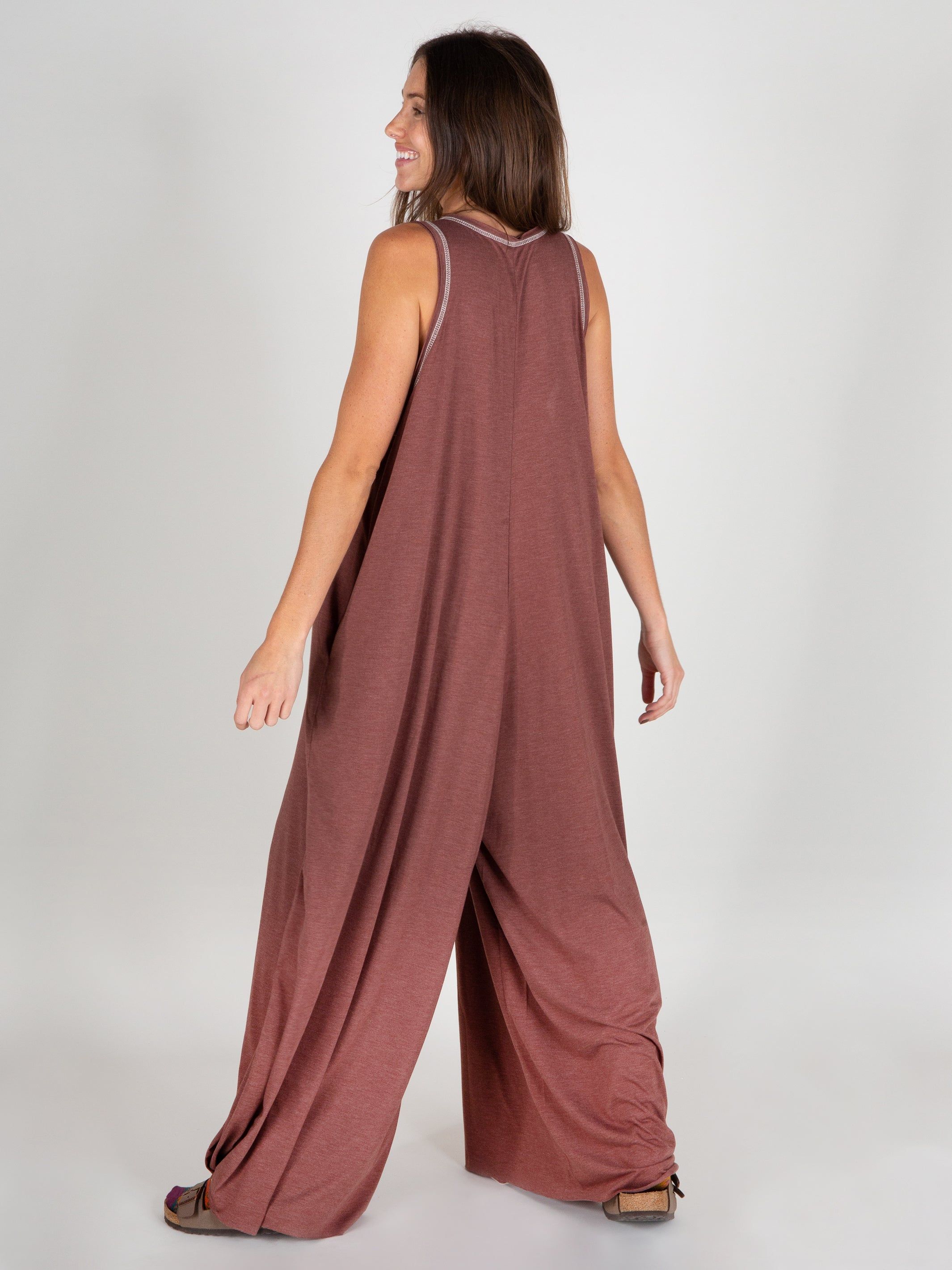 Knit V-Neck Jumpsuit - Cinnamon sold by NATURAL LIFE product image thumbnail 2