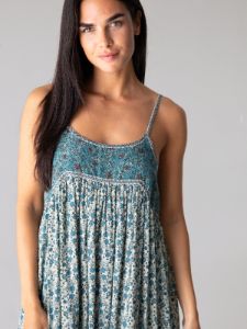 Journey Boho Maxi Dress Teal - Floral Border sold by NATURAL LIFE