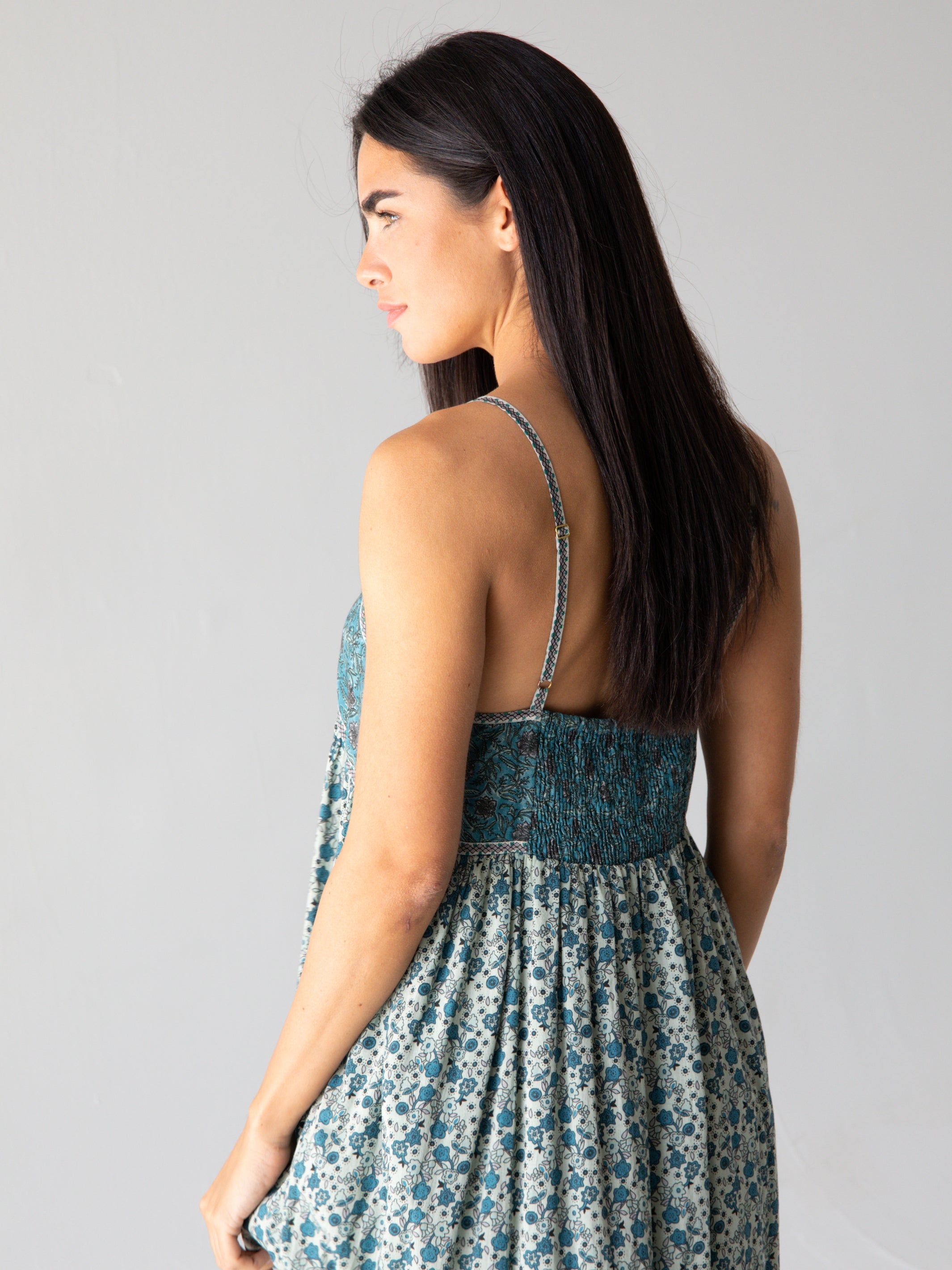 Journey Boho Maxi Dress Teal - Floral Border sold by NATURAL LIFE product image thumbnail 3